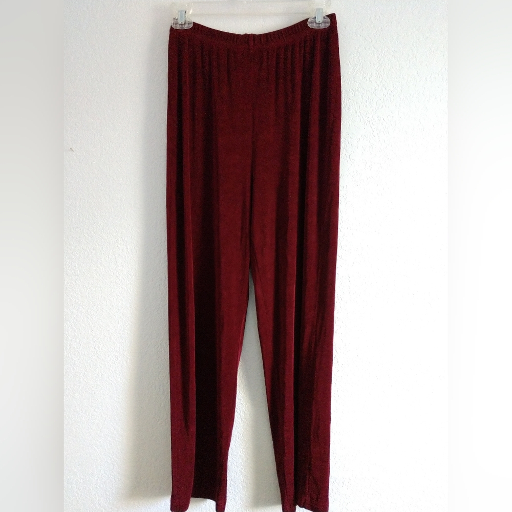 Softwear Petites Mark Singer Travelers Knit Pants Burgundy Elastic Waist USA SP